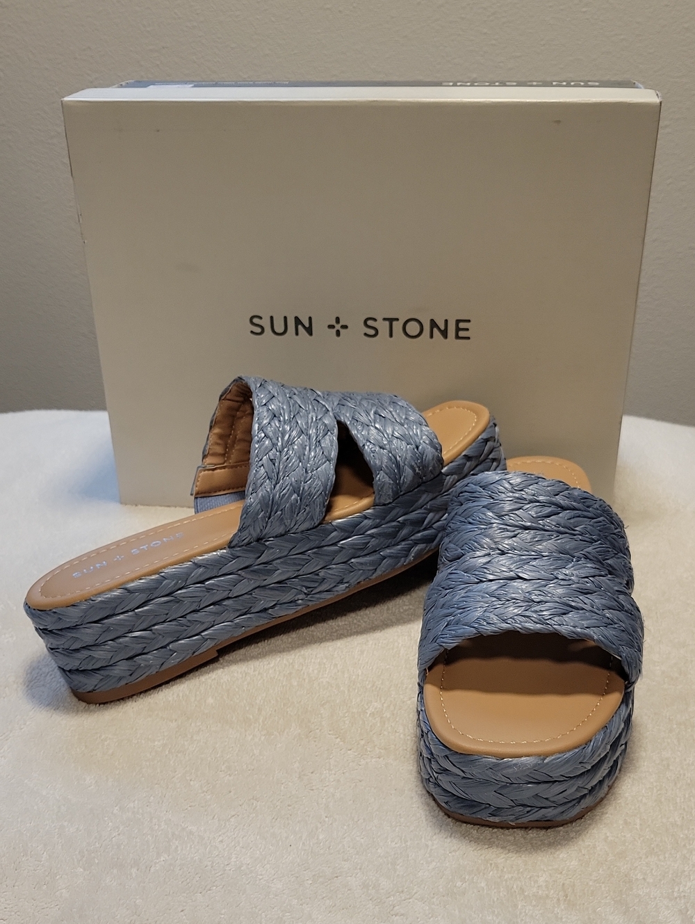Sun + Stone Olinka Woven Platform Espadrille Wedge Sandals, NIB